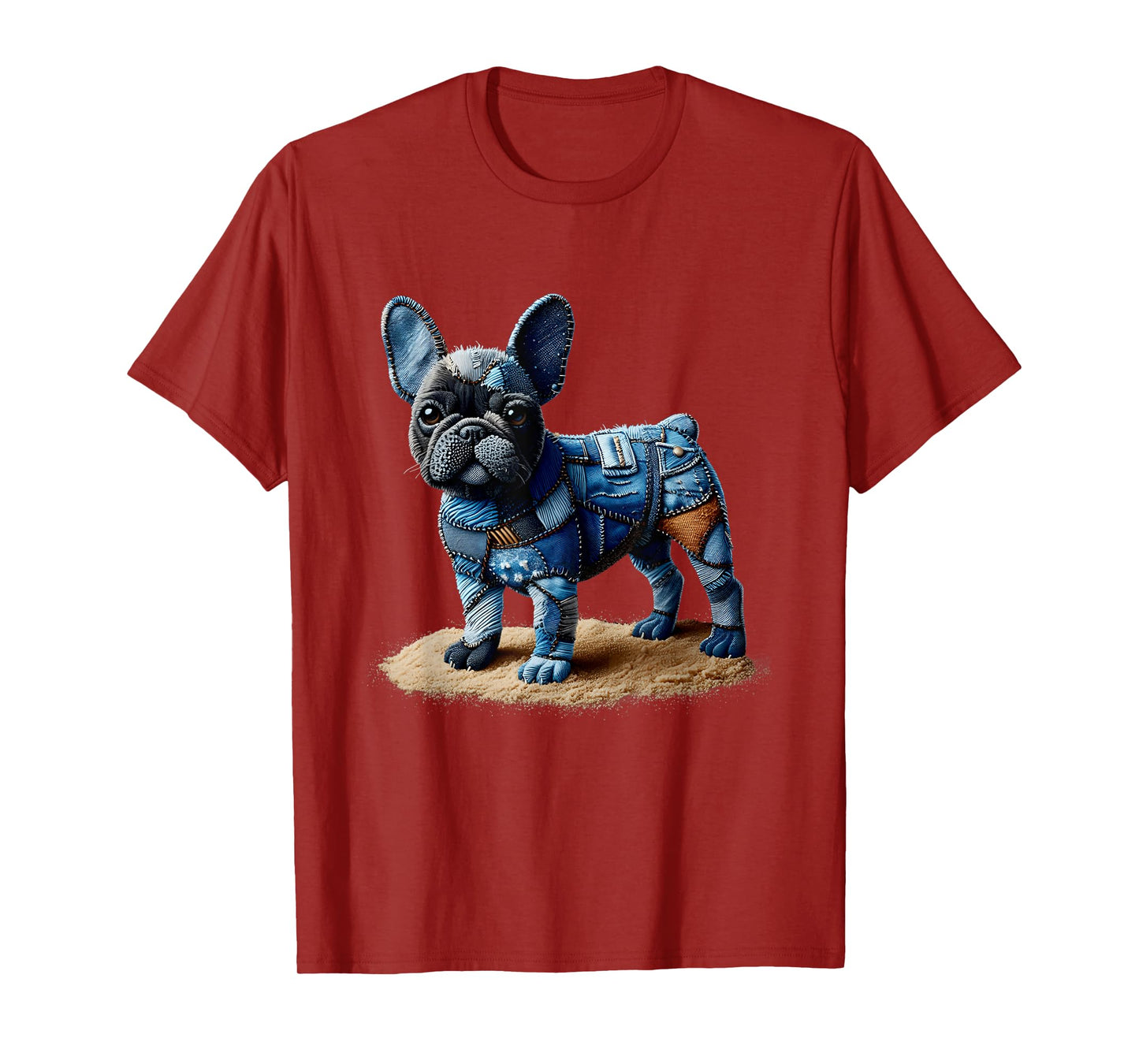 Bulldog Pattern Patchwork Art French Bulldog In Denim Dog T-Shirt