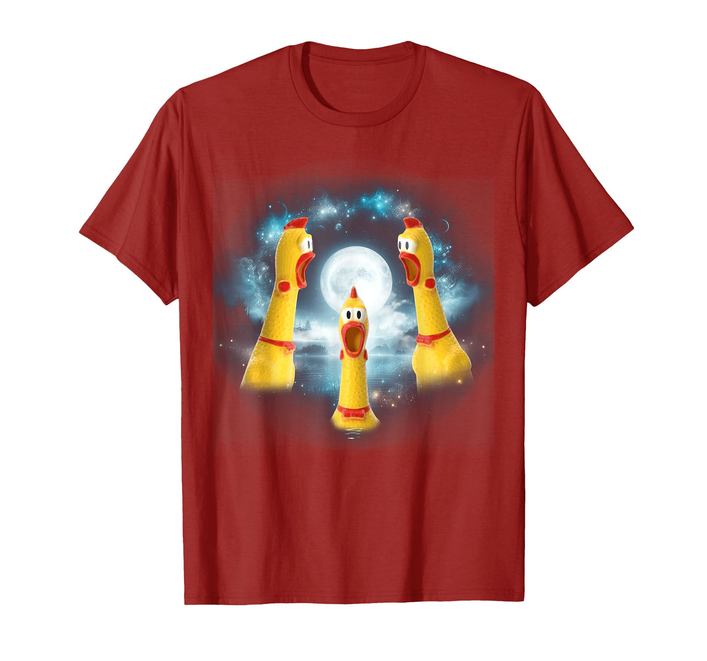 Three Rubber Chicken Moon Funny Screaming Fowl CursedJoke T-Shirt