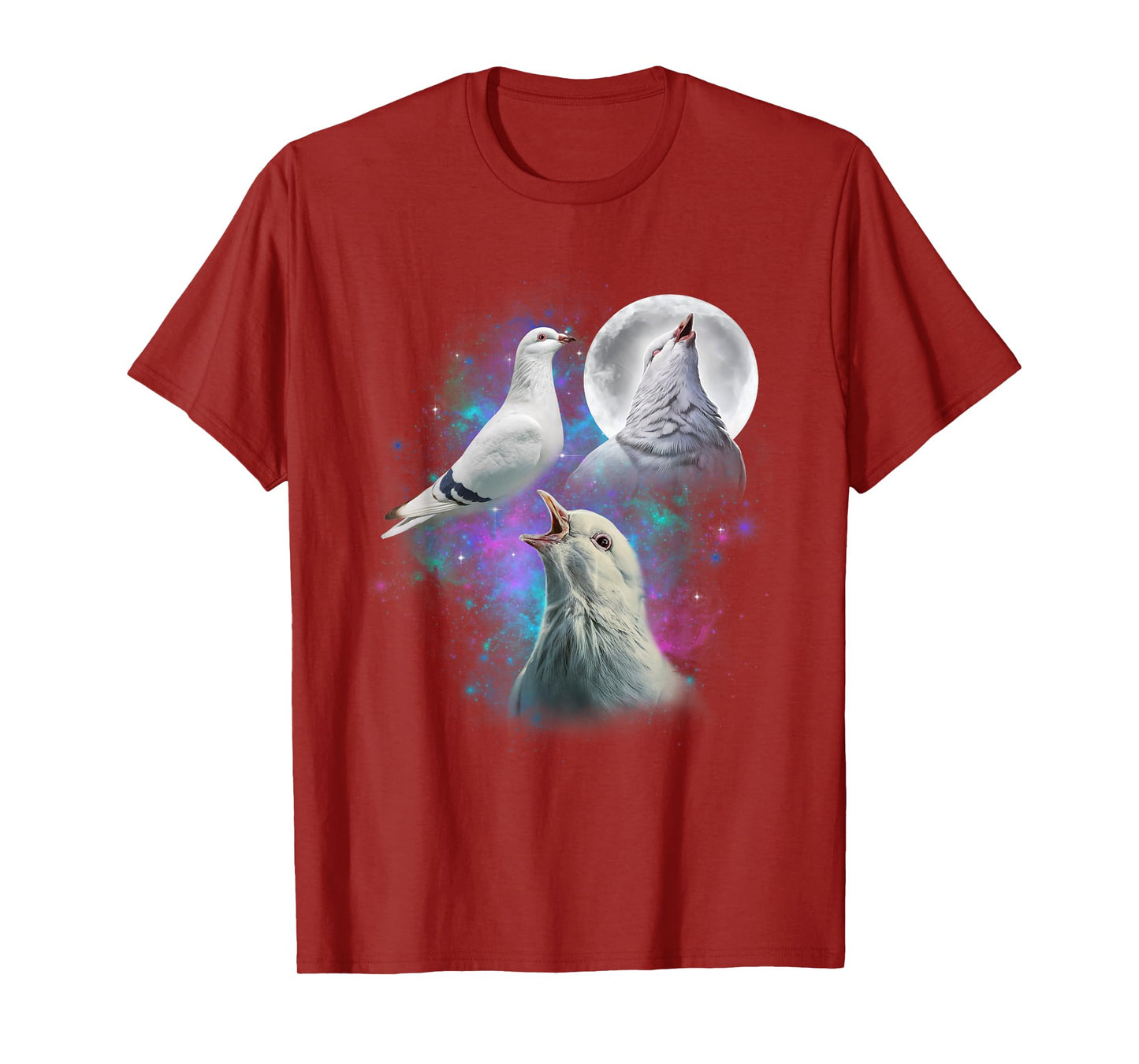 Three White Pigeons Howling At The Moon Funny Pigeon T-Shirt