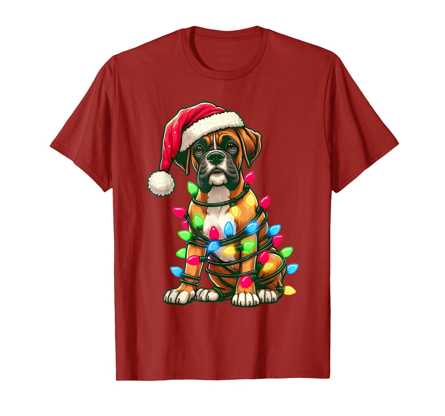Merry Christmas Boxer Santa Christmas Lights Dog Xmas Tree T-Shirt