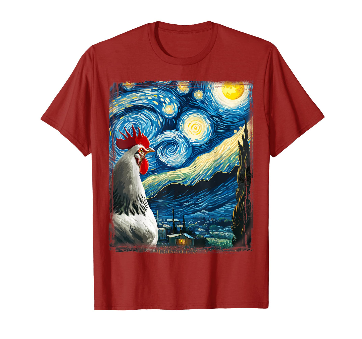 Artistic Chicken Shirt Van Gogh Style Starry Night Chicken T-Shirt