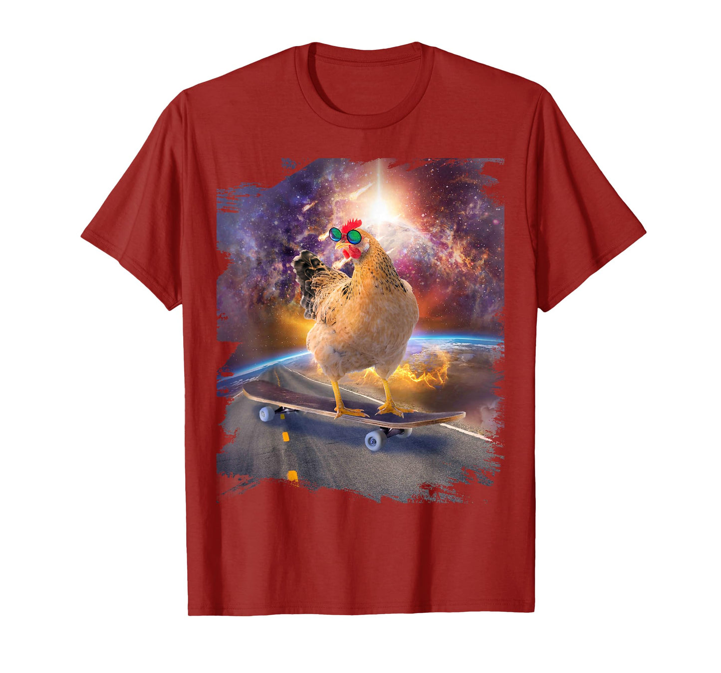 Chicken On Skateboard In Space T-Shirt