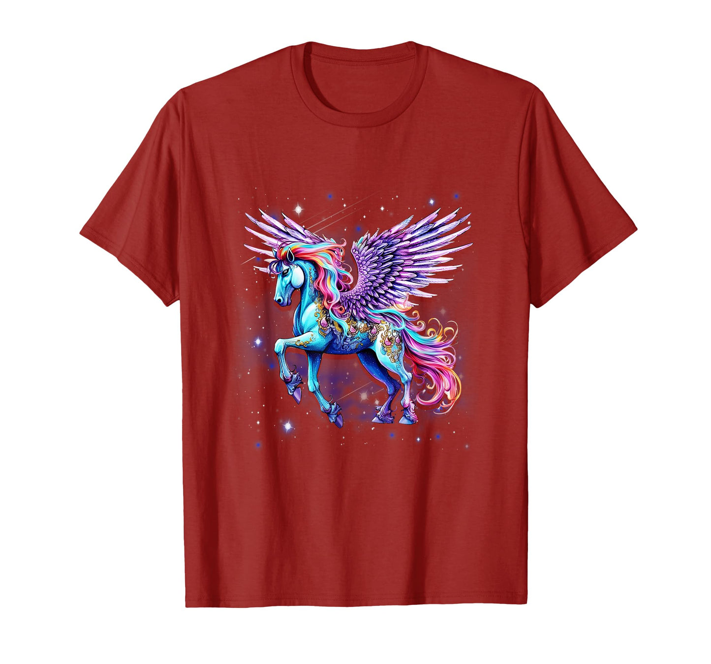Rainbow Wings Unicorn Pegasus Fantasy Art T-Shirt