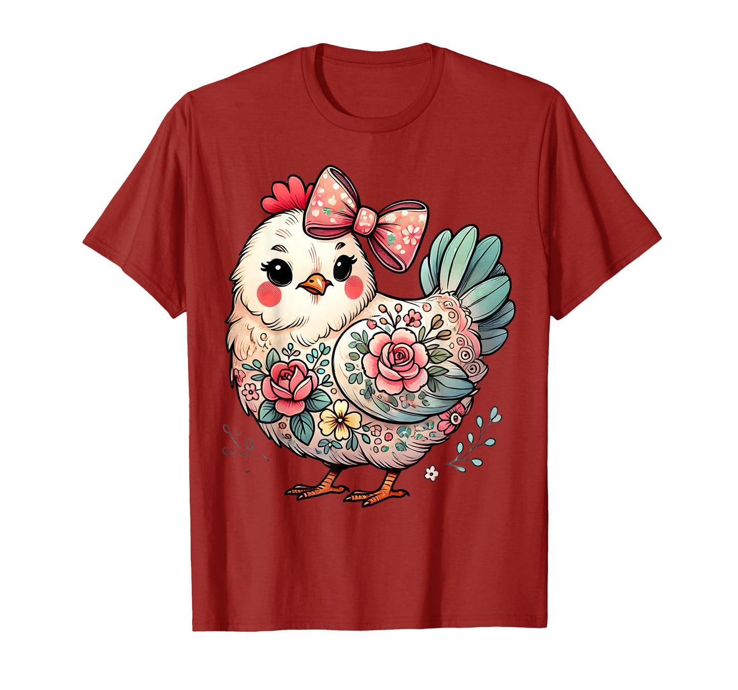 Chicken Lover Girls Women Floral Flower Bow Cute Hen Chicken T-Shirt