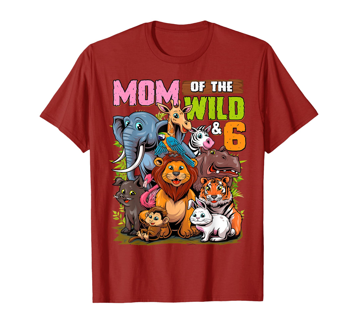 Mom of the Wild & 6 Zoo Theme Jungle Animal 6th Birthday T-Shirt