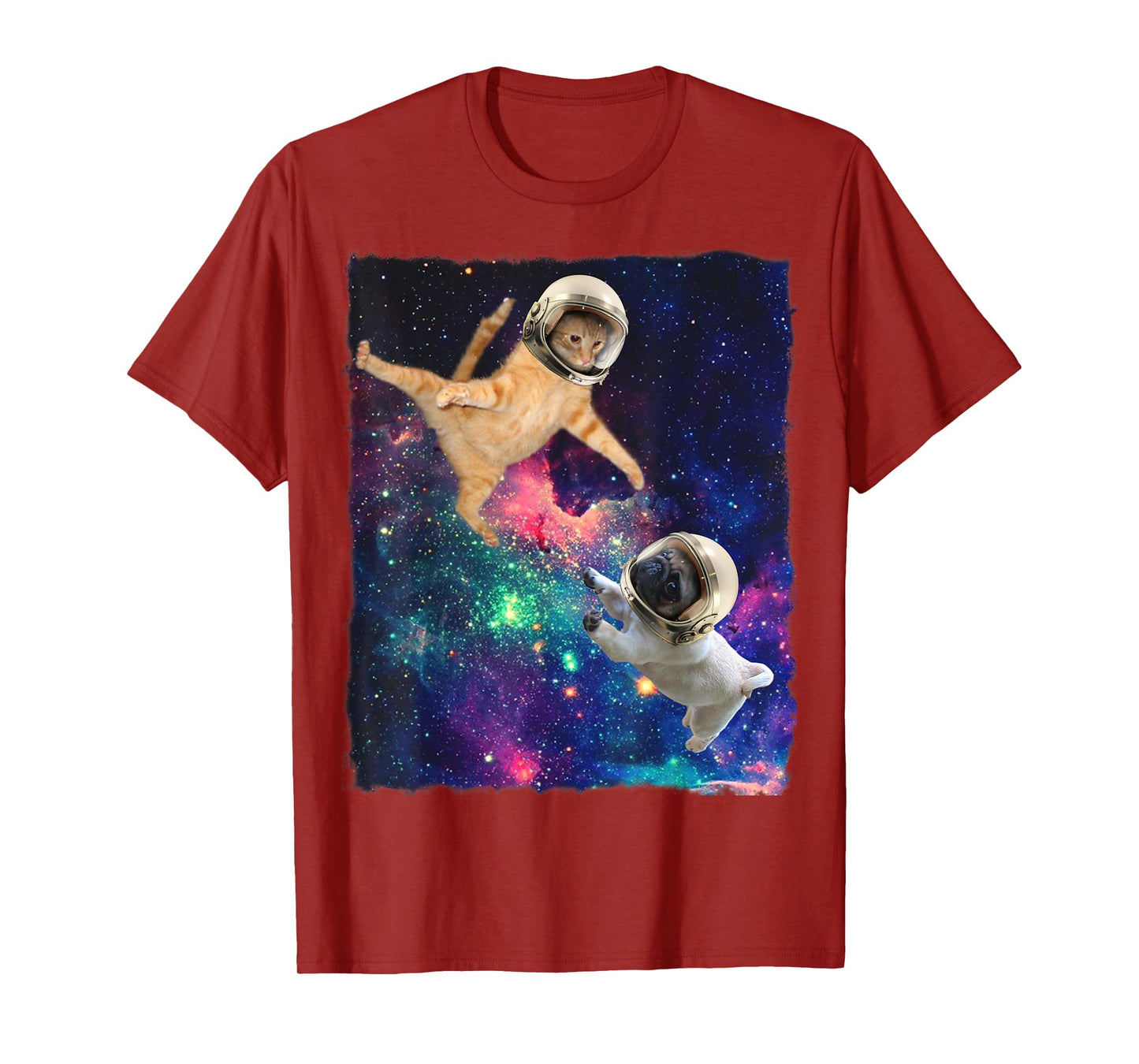 Cute Space Cat vs Space Dog Galaxy Epic Fight In Outer Space T-Shirt