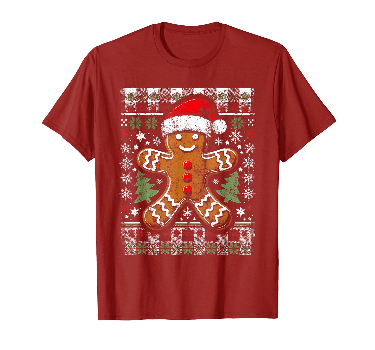 Checkered Gingerbread Man Distressed Ugly Christmas Pajamas T-Shirt
