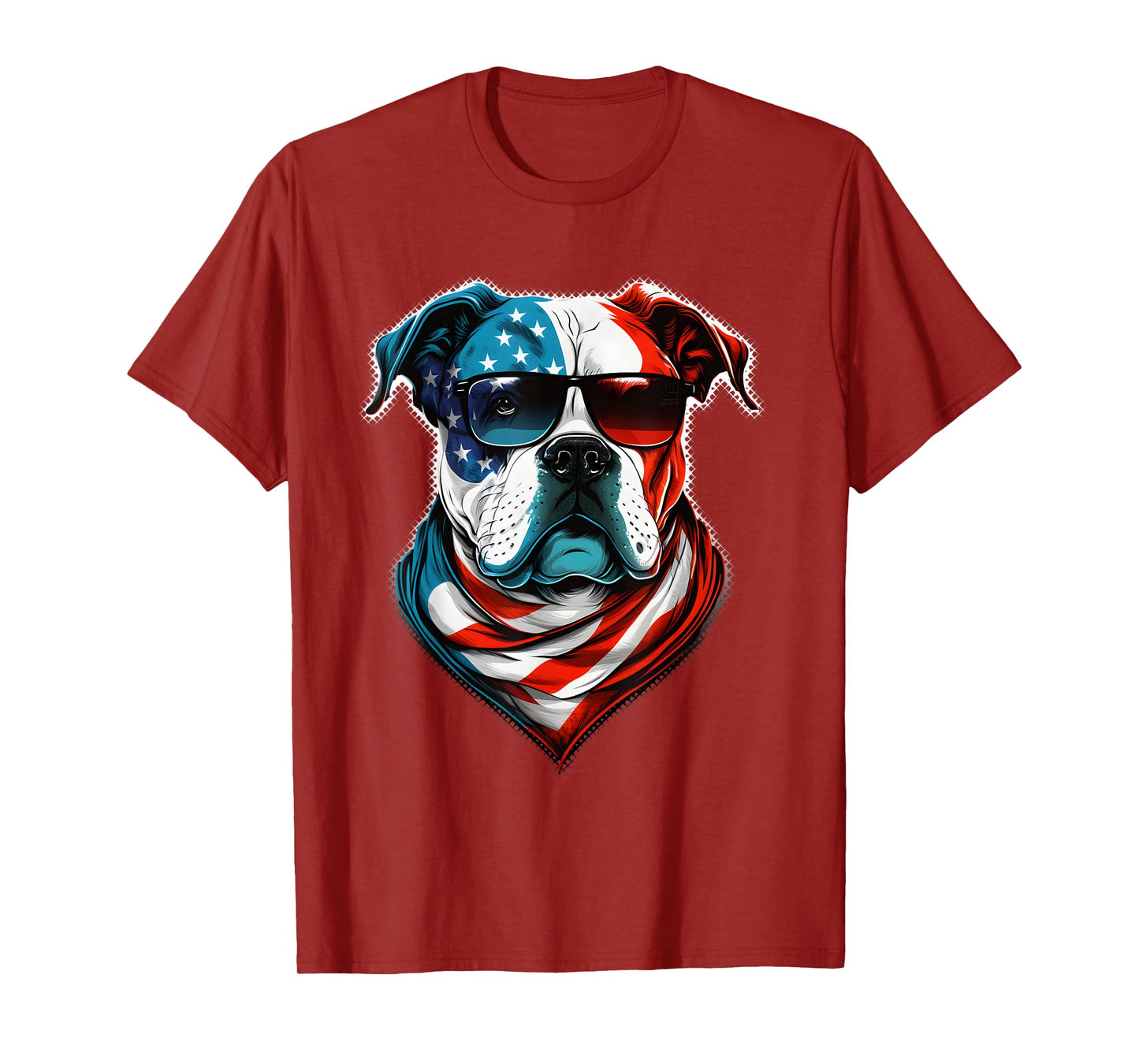 American Bulldog Dog Red White Blue American Flag Sunglasses T-Shirt