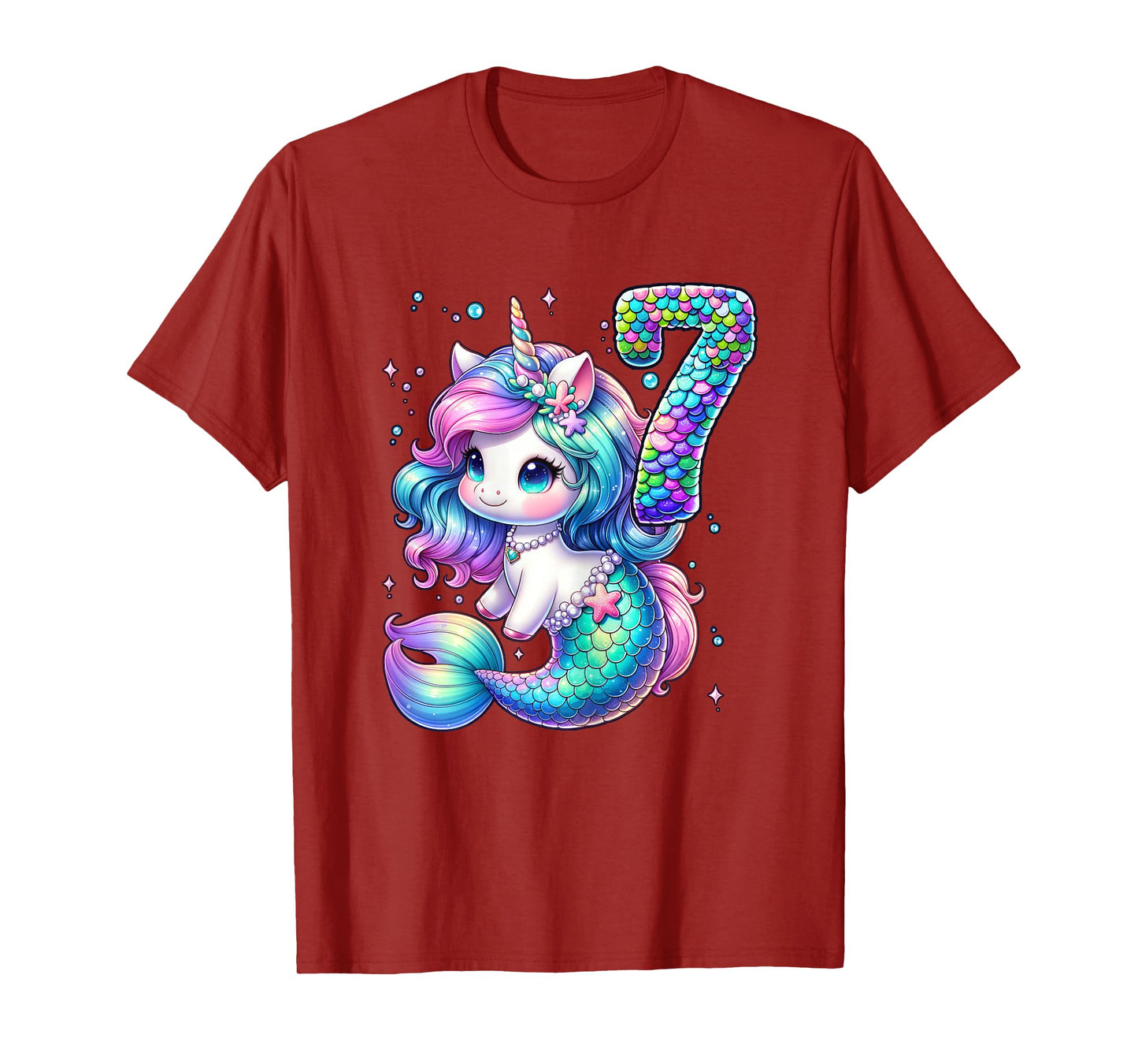 Unicorn Mermaid 7th Birthday 7 Year Old Party Girls Outfit T-Shirt