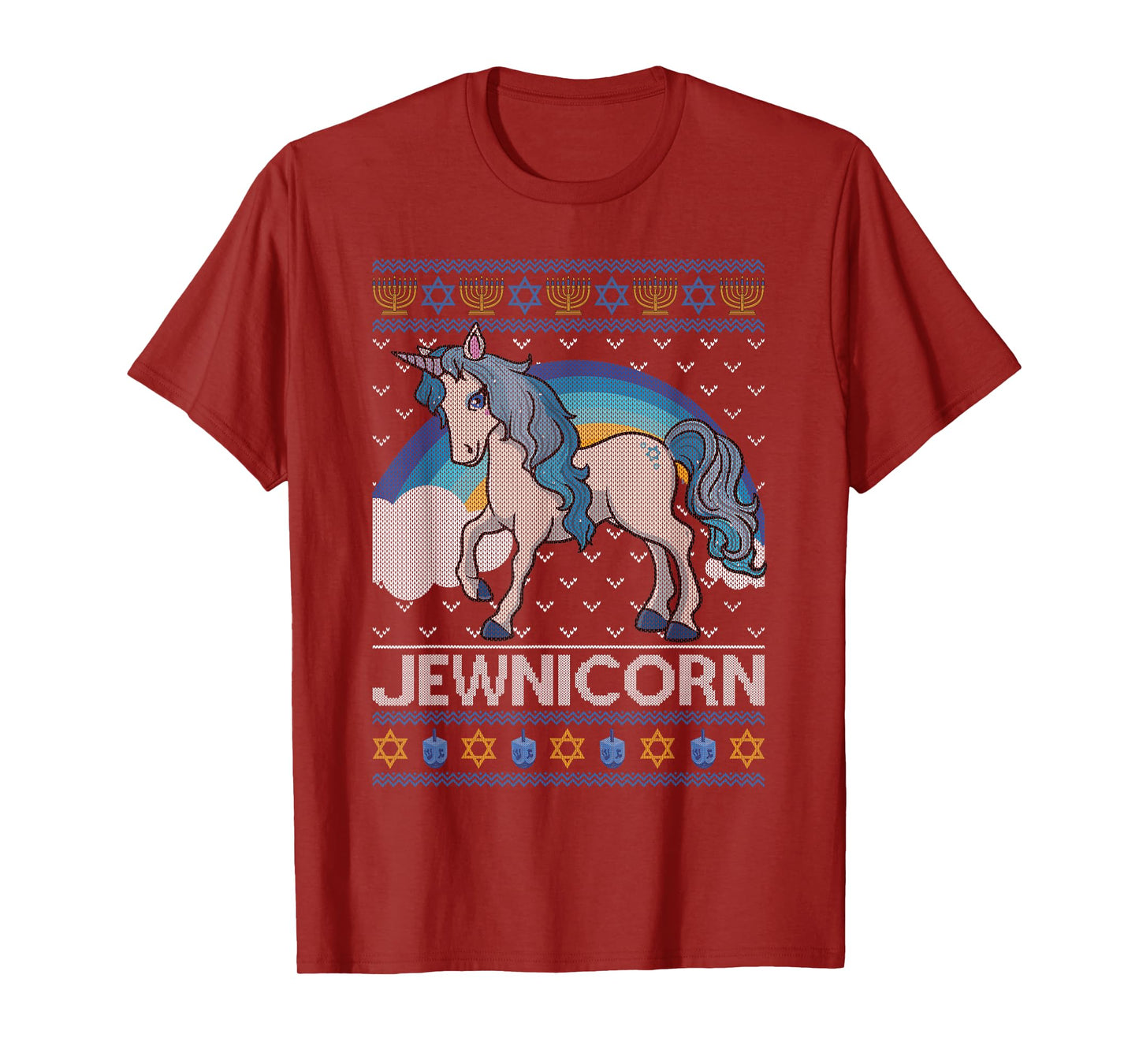 Funny Jewnicorn Jewish Unicorn Menorah Ugly Hanukkah Sweater T-Shirt