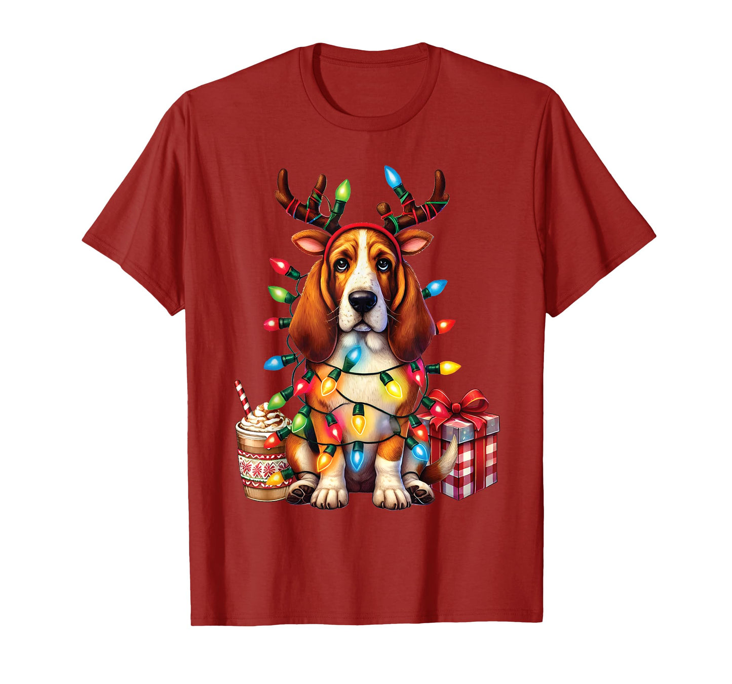 Pet Animal Basset Hound Dog Lover Reindeer Christmas Light T-Shirt