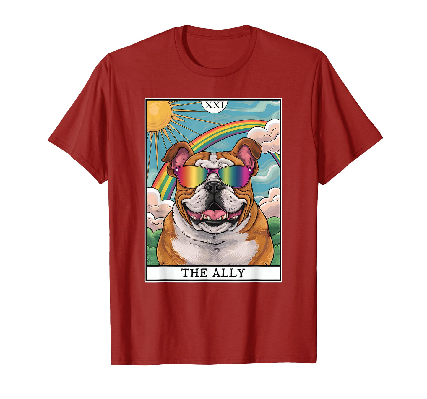 Funny Ally Dog English Bulldog Sunglasses LGBTQ Pride T-Shirt