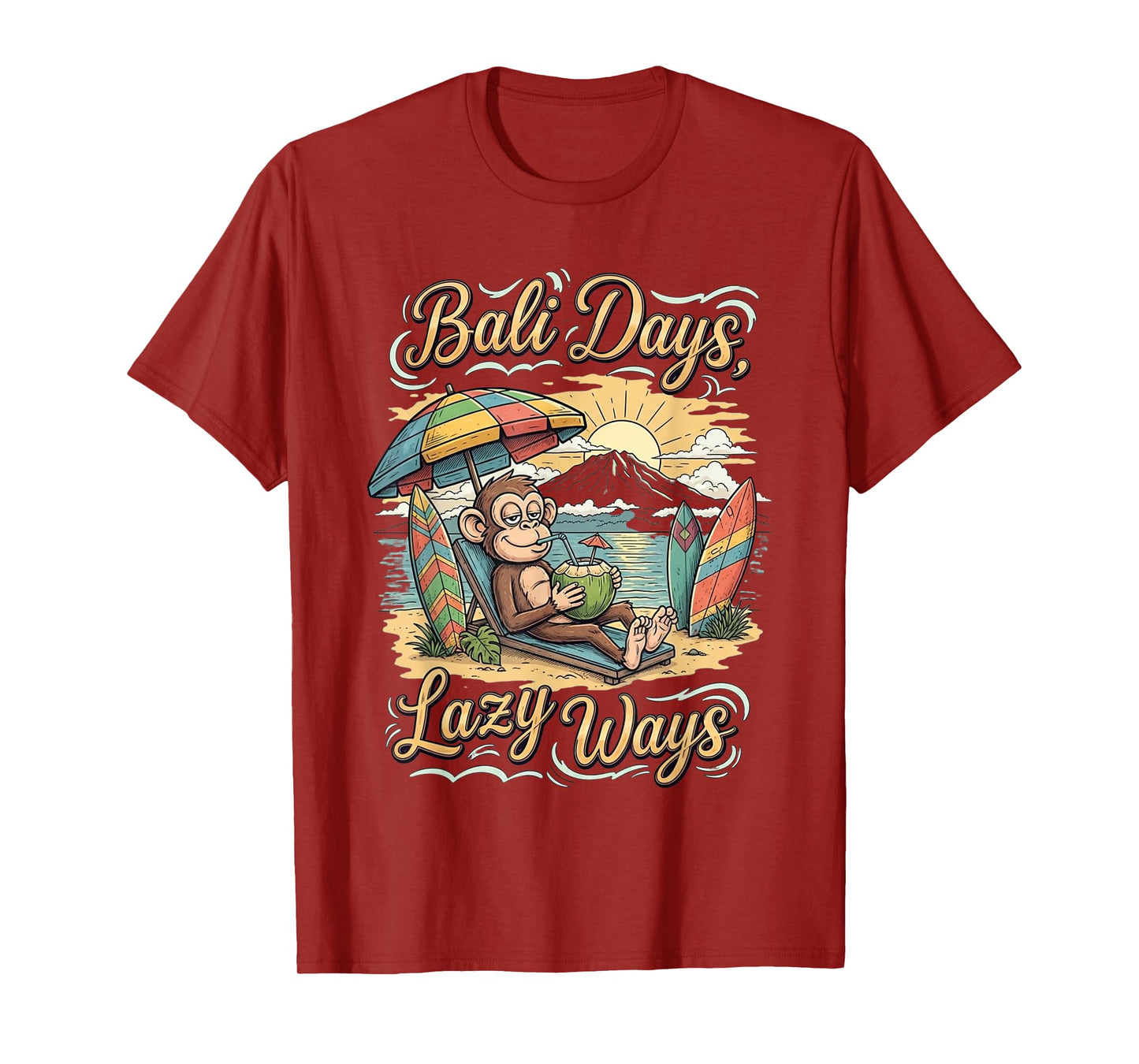 Bali Days Lazy Monkey Beach Vacation Graphic Souvenir T-Shirt