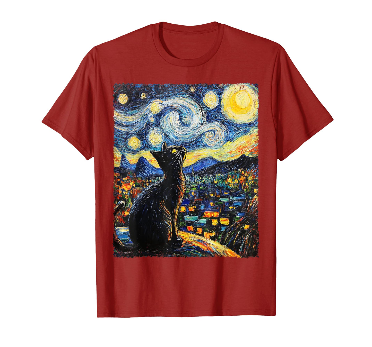 Modern Art Painting Van Gogh Starry Night Kitten T-Shirt
