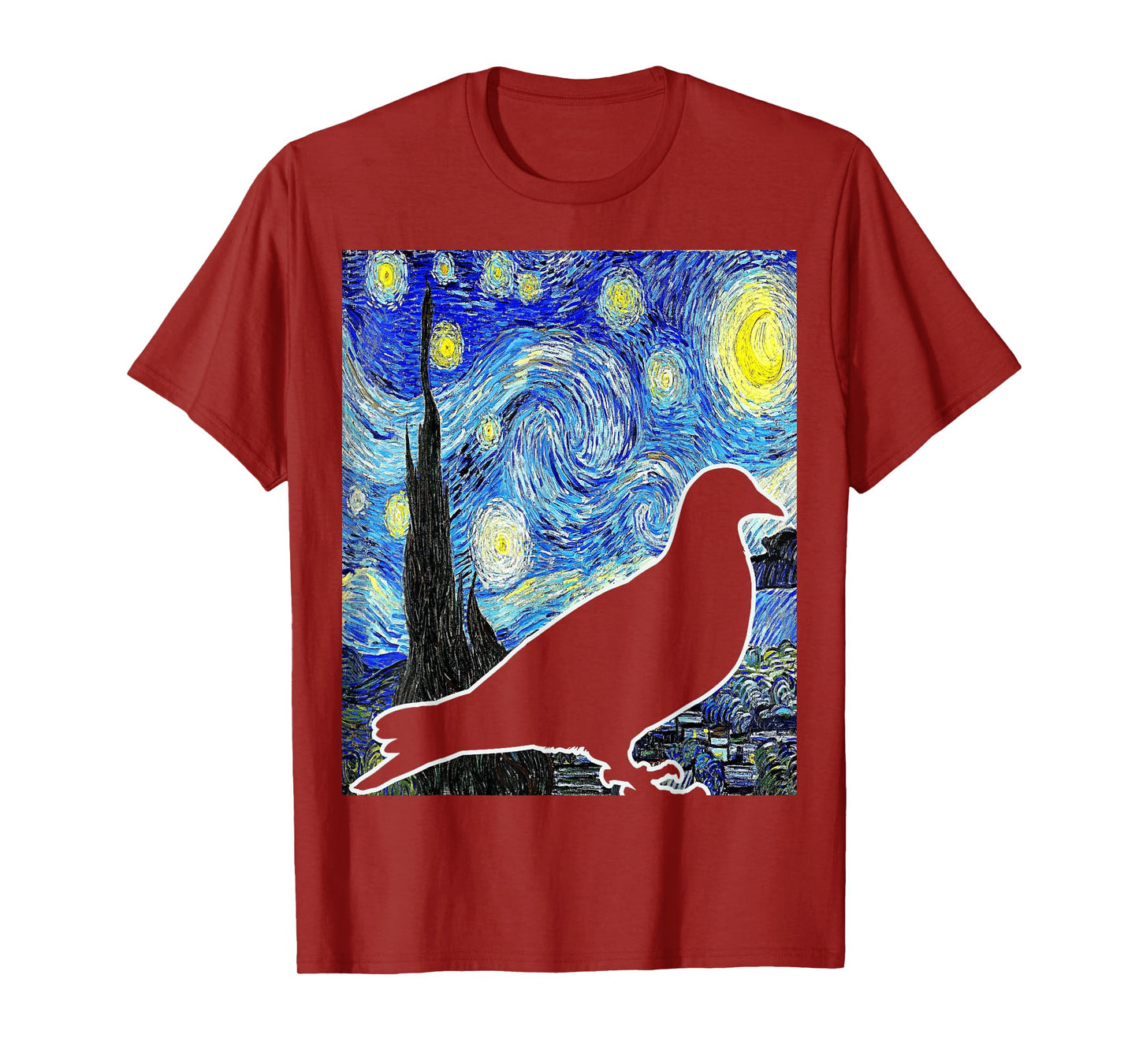 Pigeon Starry Night Van Gogh Birdwatching Ornithology T-Shirt