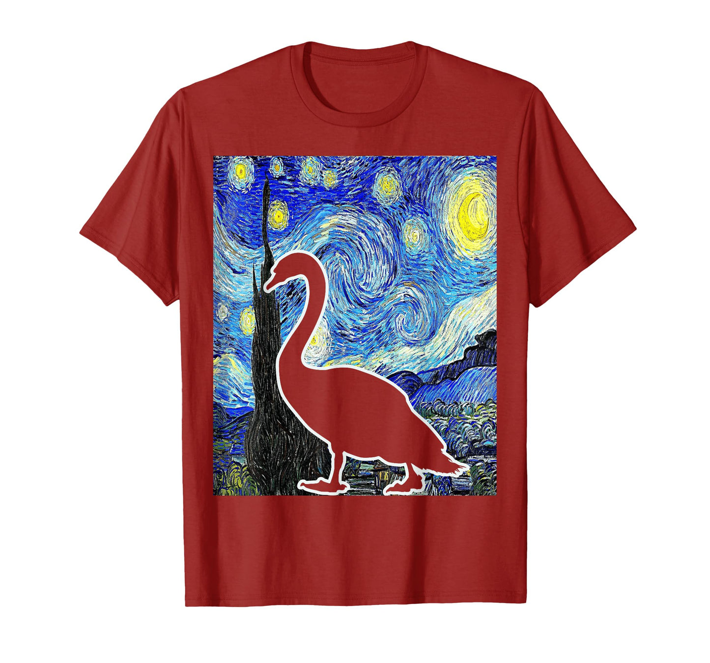 Swan Starry Night Swan Van Gogh Birdwatching Ornithology T-Shirt