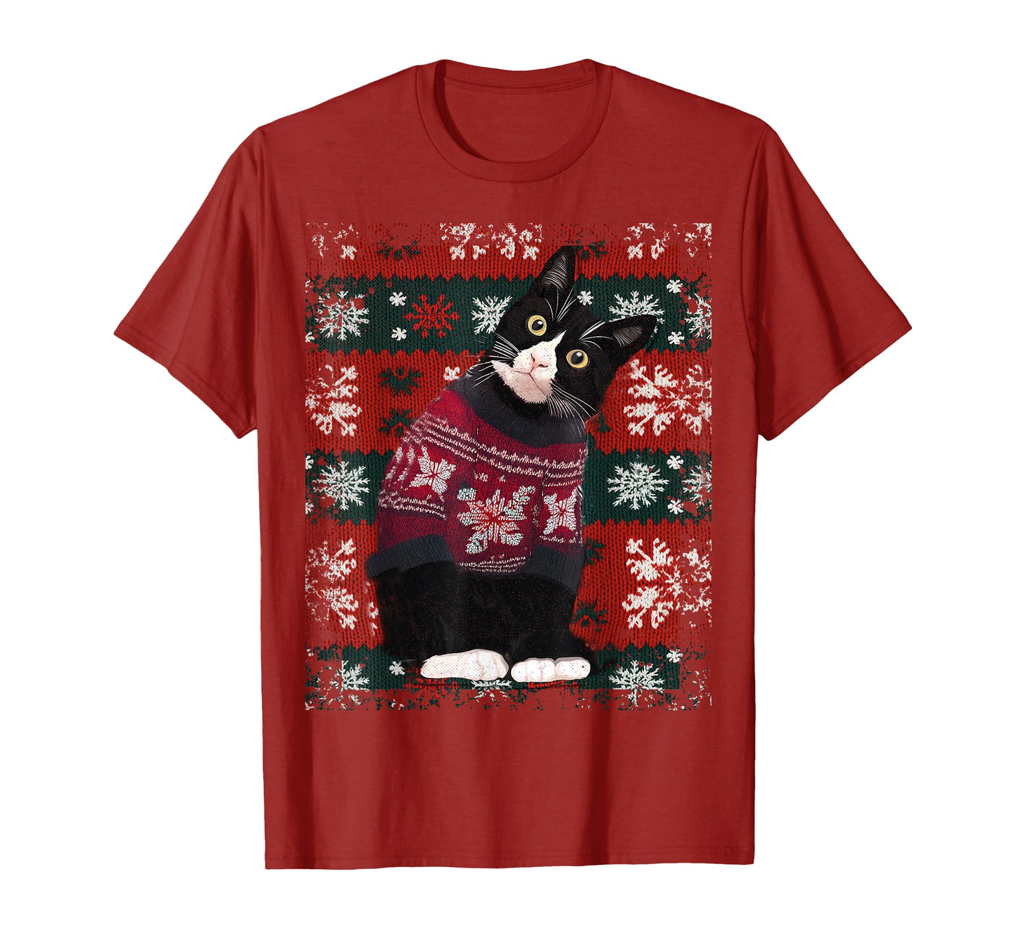 Christmas Tuxedo Cat Santa Sweater Ugly Xmas Funny T-Shirt