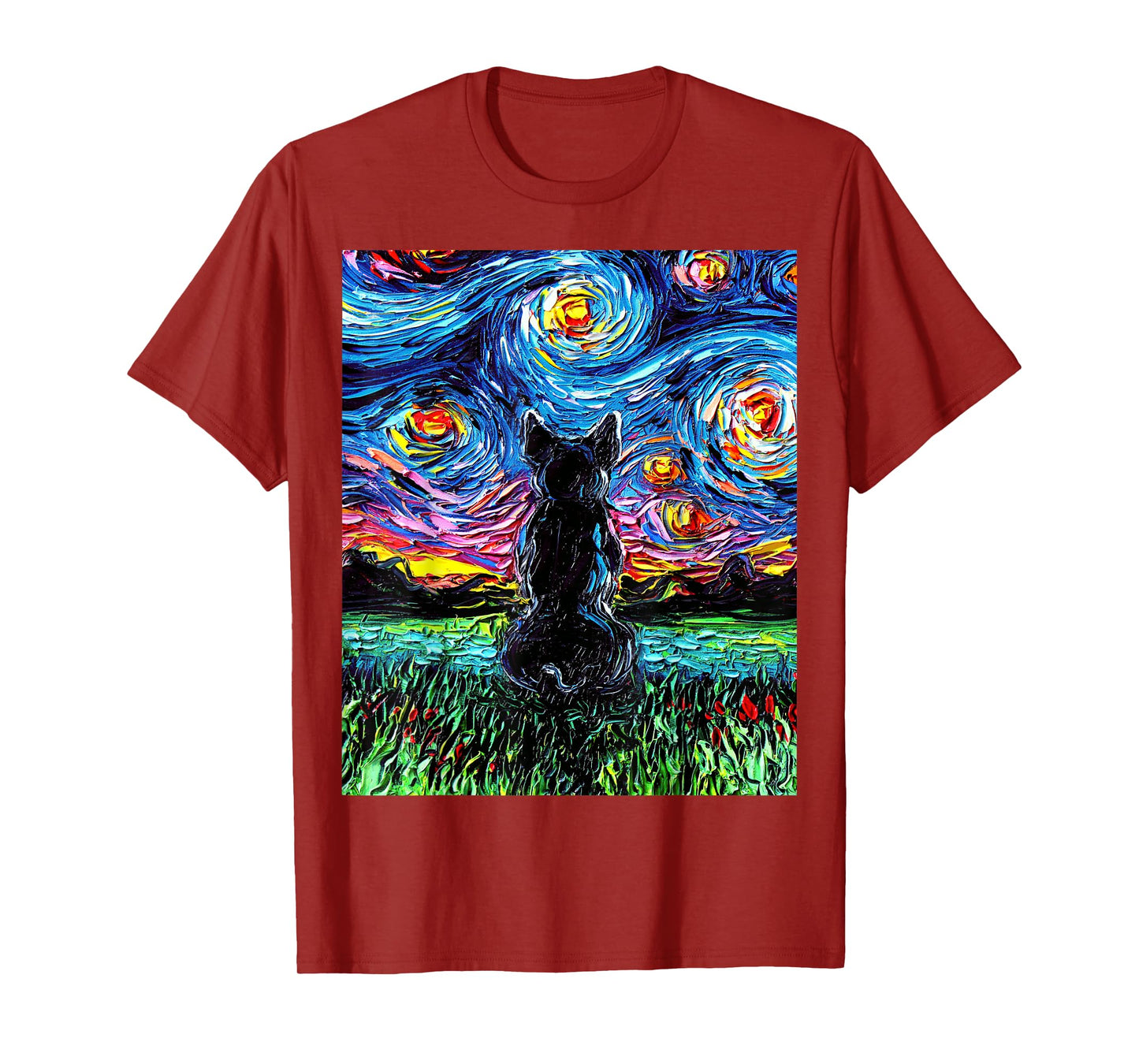 French Bulldog Starry Night Frenchie Dog Back Art by Aja T-Shirt