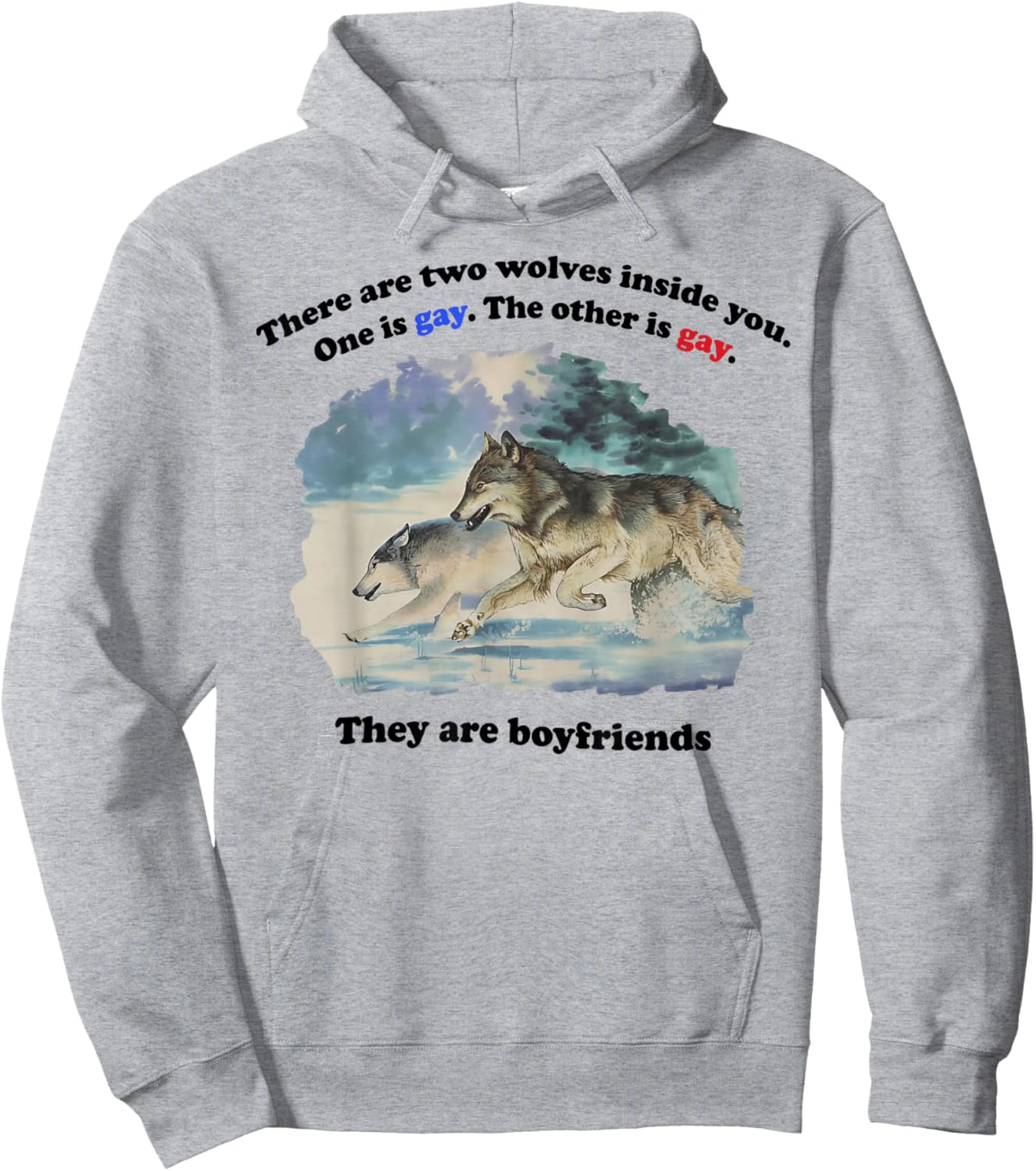 There are Two Wolves Inside You Both are Gay Pride Meme T-Shirt Hoodie - Hoodie | Ash