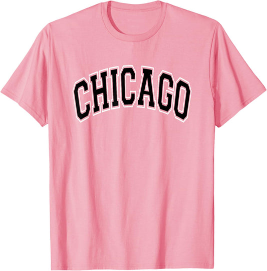 Chicago Arched Style Pink with Black Text T-Shirt