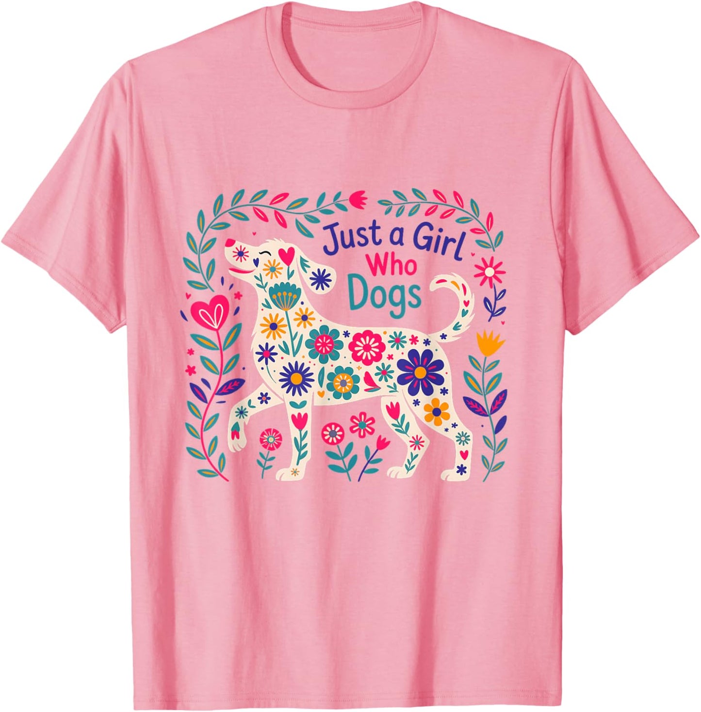 Funny Dog Cute Just A Girl Who Loves Dogs Floral T-Shirt