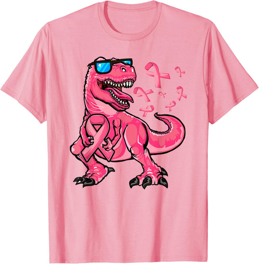 Boys Breast Cancer Awareness, Breast Cancer T-Rex Dinosaur T-Shirt