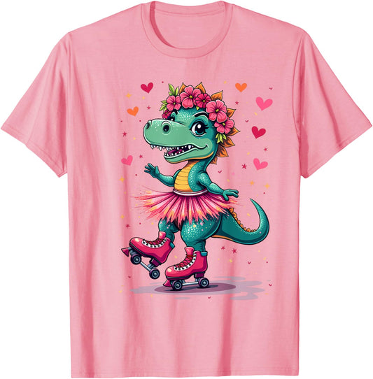 Dinosaurs Roller Skating Funny Trex Skating Rink Roller Love T-Shirt