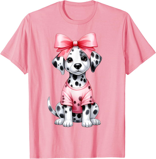 Coquette Bow Dalmatian Dog Mom Pink Ribbon Cute Mothers Day T-Shirt