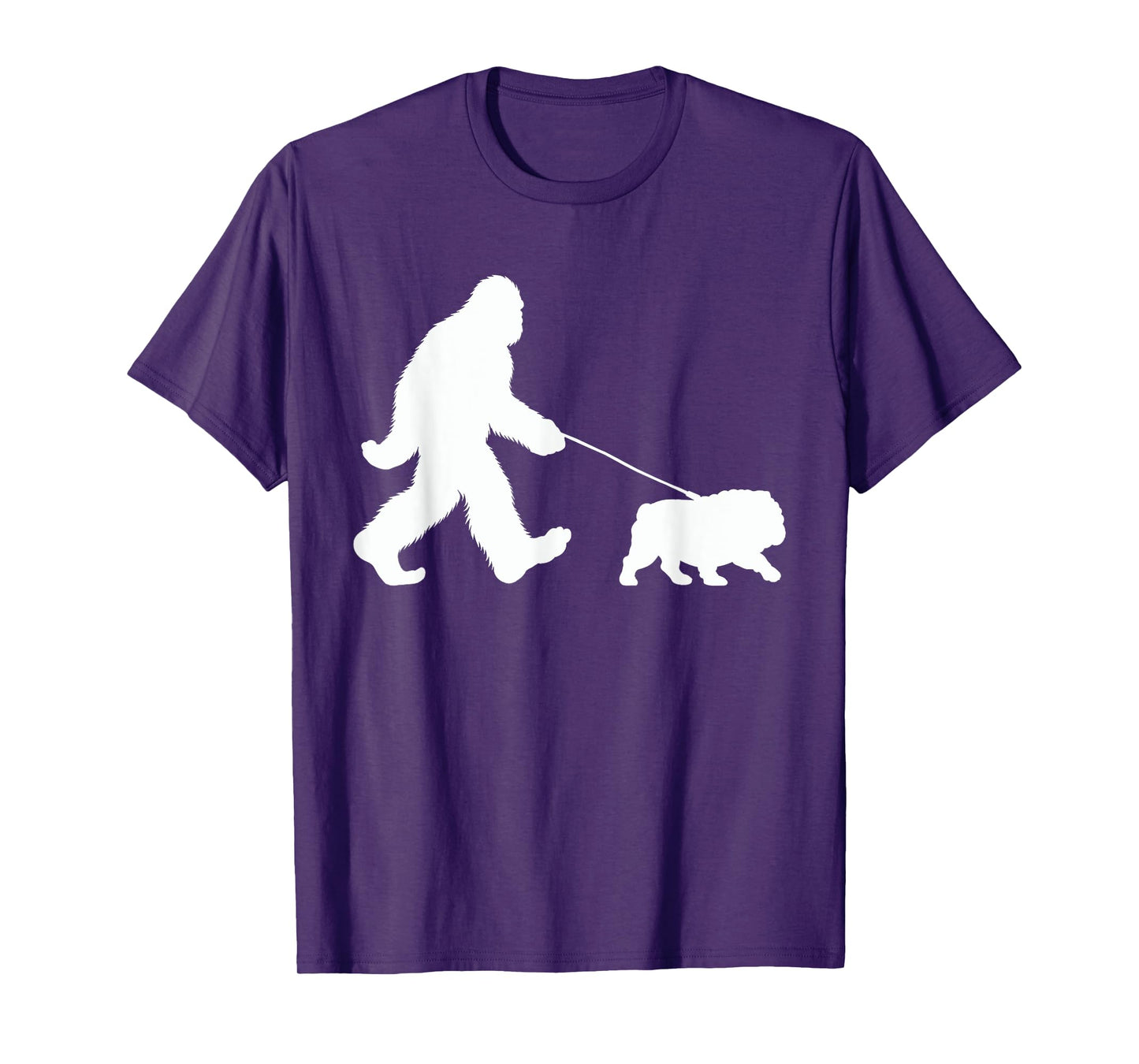 Bigfoot Walking a Dog Funny English Bulldog Lovers Dog Dad T-Shirt for Men Women Girls Kids