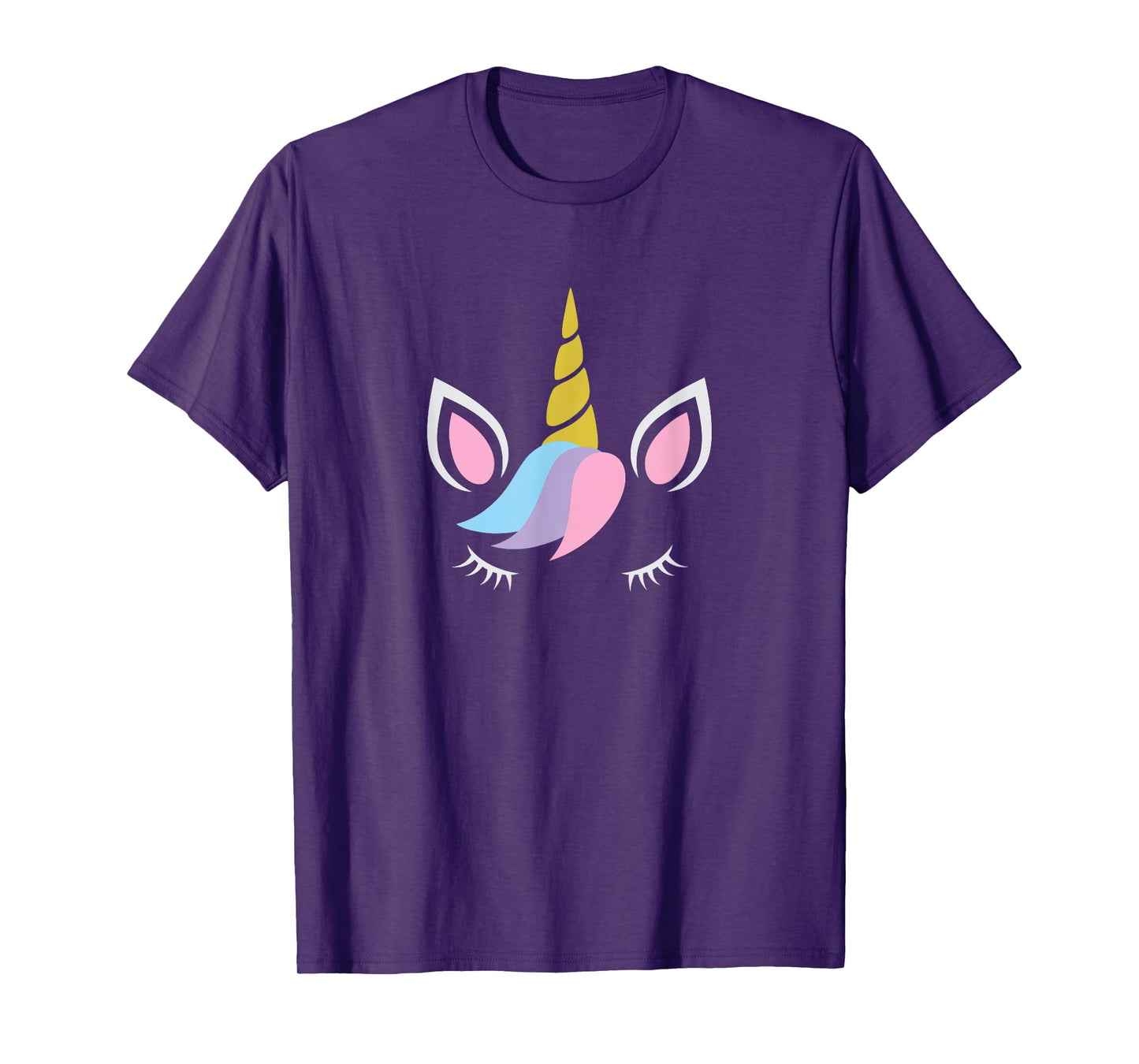Unicorn Face And Eye Lashes With Colorful Pink Blue Hair T-Shirt