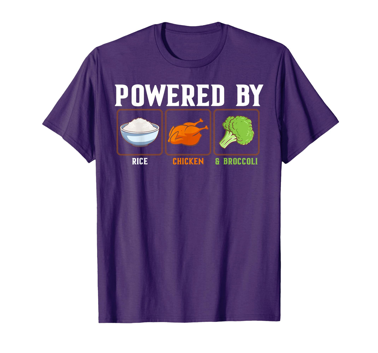 Powered By Rice Chicken And Broccoli Funny New Year Diet T-Shirt