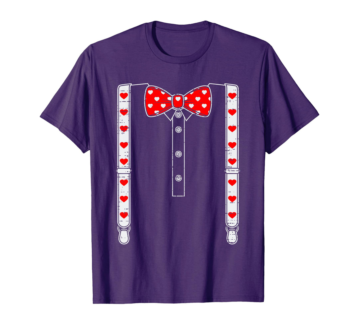 Valentines Day Suspenders And Hearts Bow Tie Boys Teens Kids T-Shirt