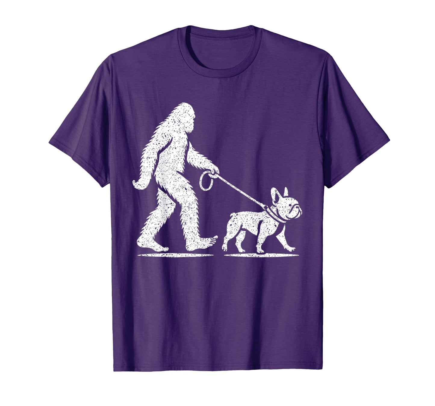 Bigfoot Walking A French Bulldog Sasquatch Design Men Women Kids T-Shirt