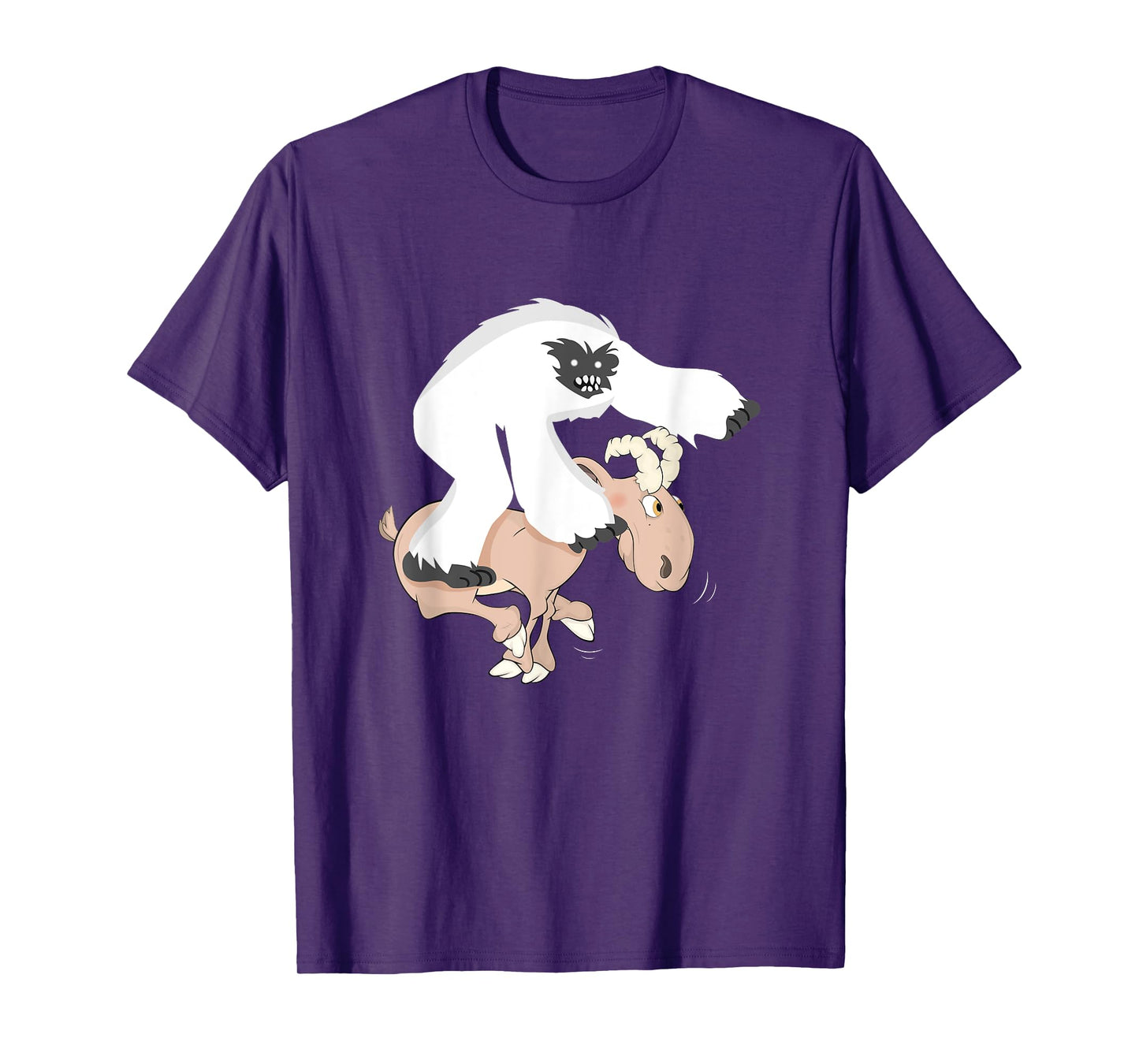 Funny Baby Yeti Riding Goat Cartoon Bigfoot Play Junior Goat T-Shirt