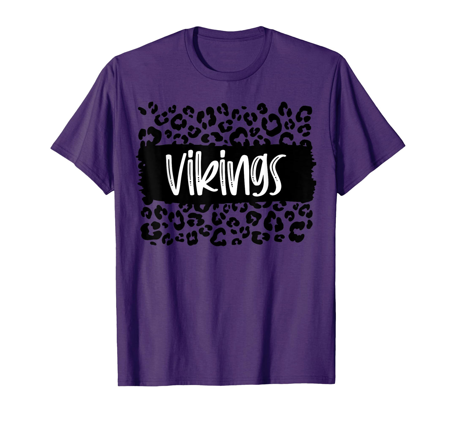 Vikings Team Mascot School Spirit Game Night Leopard Print T-Shirt