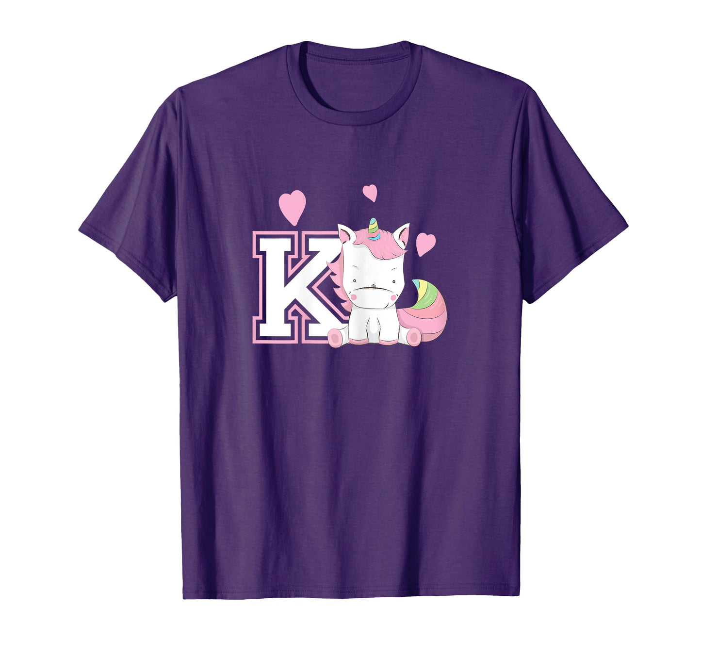 Letter K Monogram T-Shirt Girls Unicorn Gift Tee T-Shirt