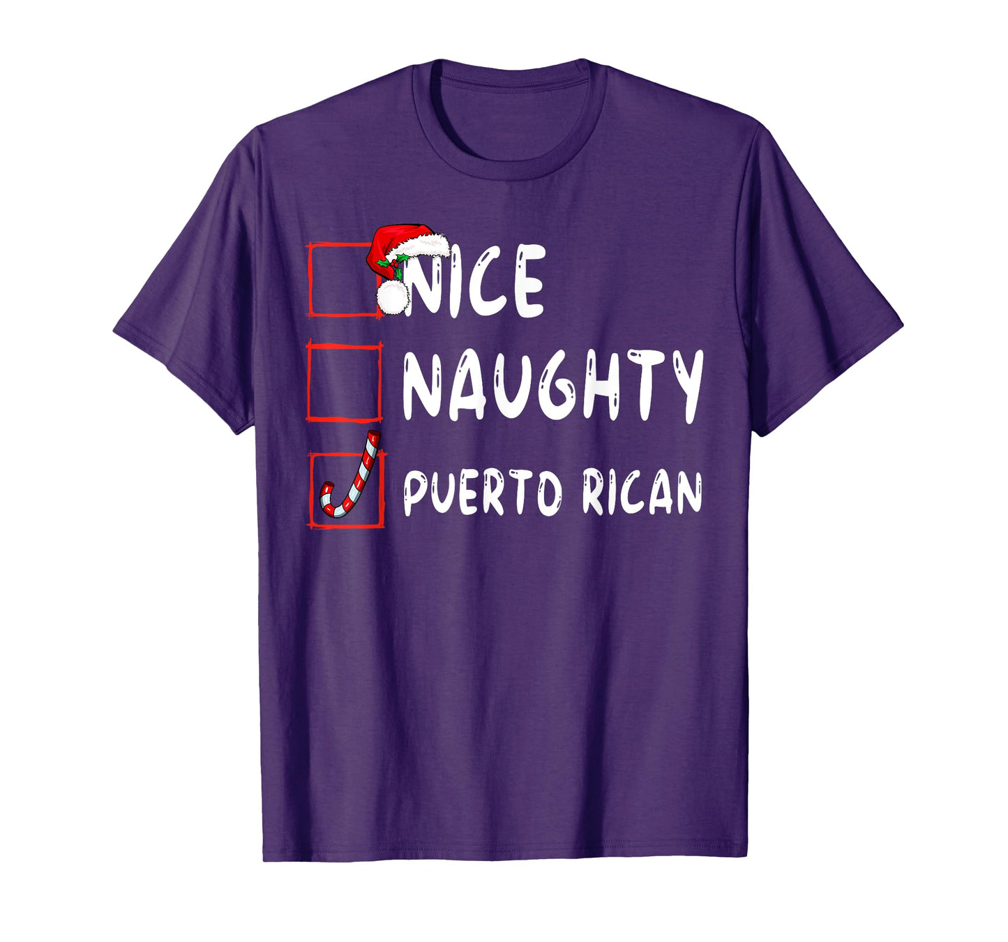 Nice Naughty Funny Christmas Family Matching Unisex All Ages Classic Modern Round Collar Short Sleeve T-Shirt Black Small Puerto Rican Christmas Puerto Rico T-Shirt