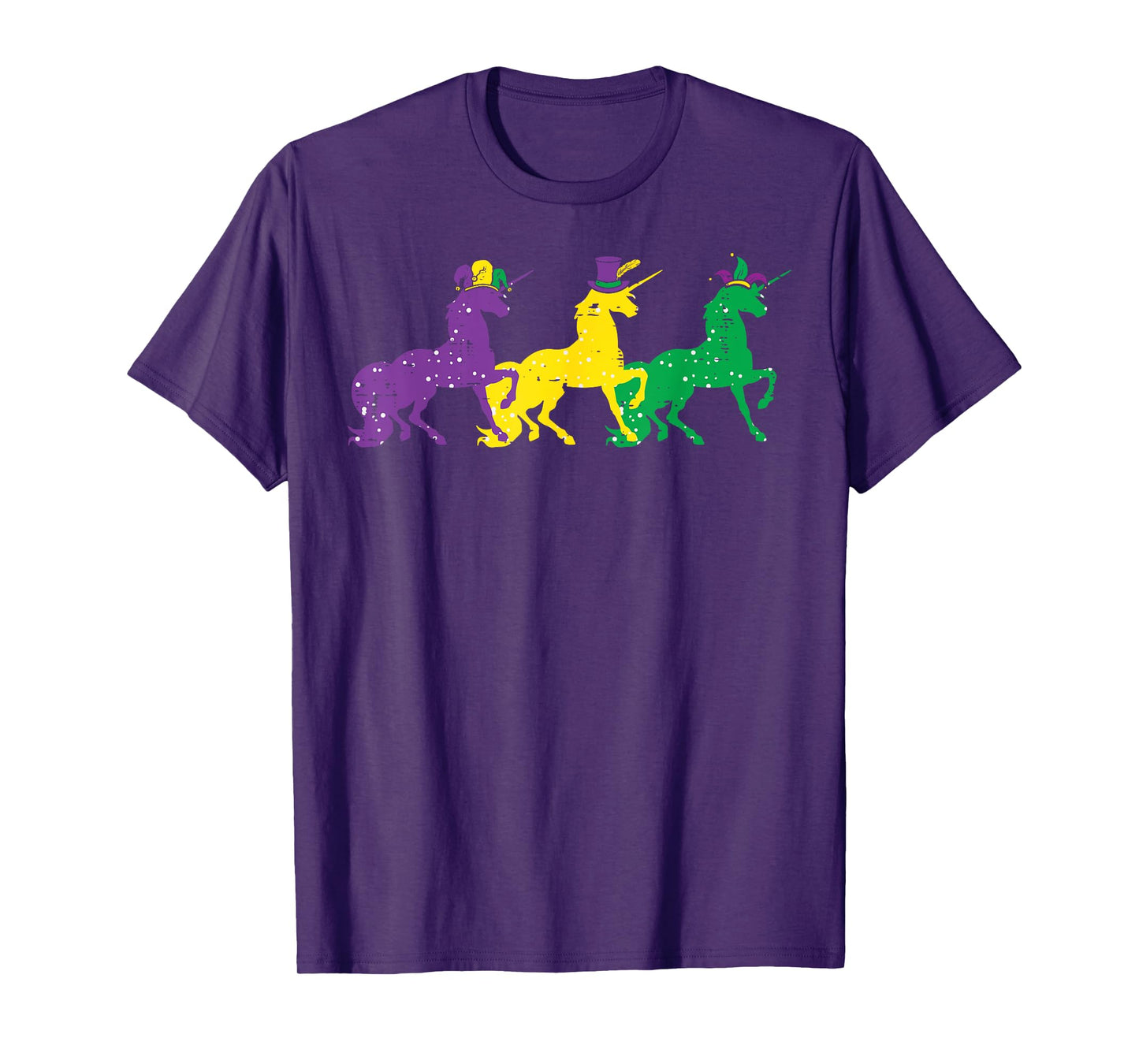Purple Yellow Green Unicorns Mardi Gras Women Girls Kids T-Shirt