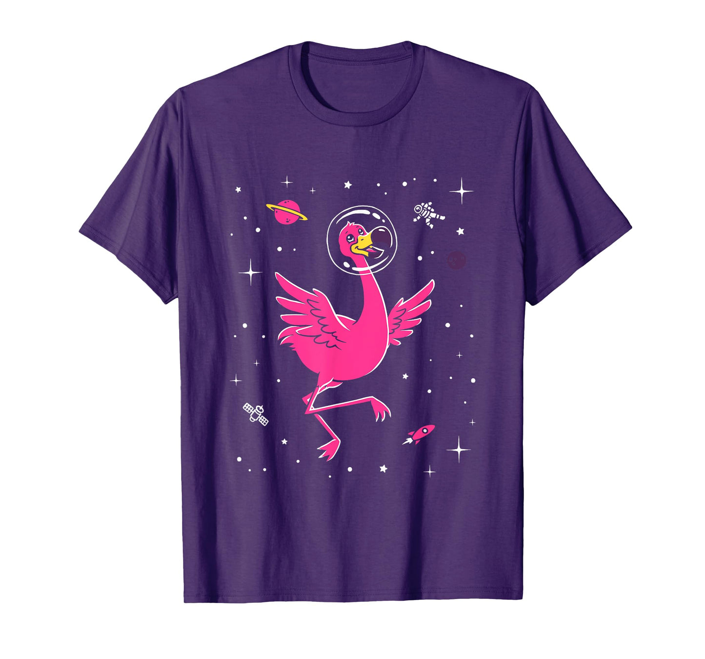 Flamingo In Space T-Shirt - Cute Cartoon Bird Tee