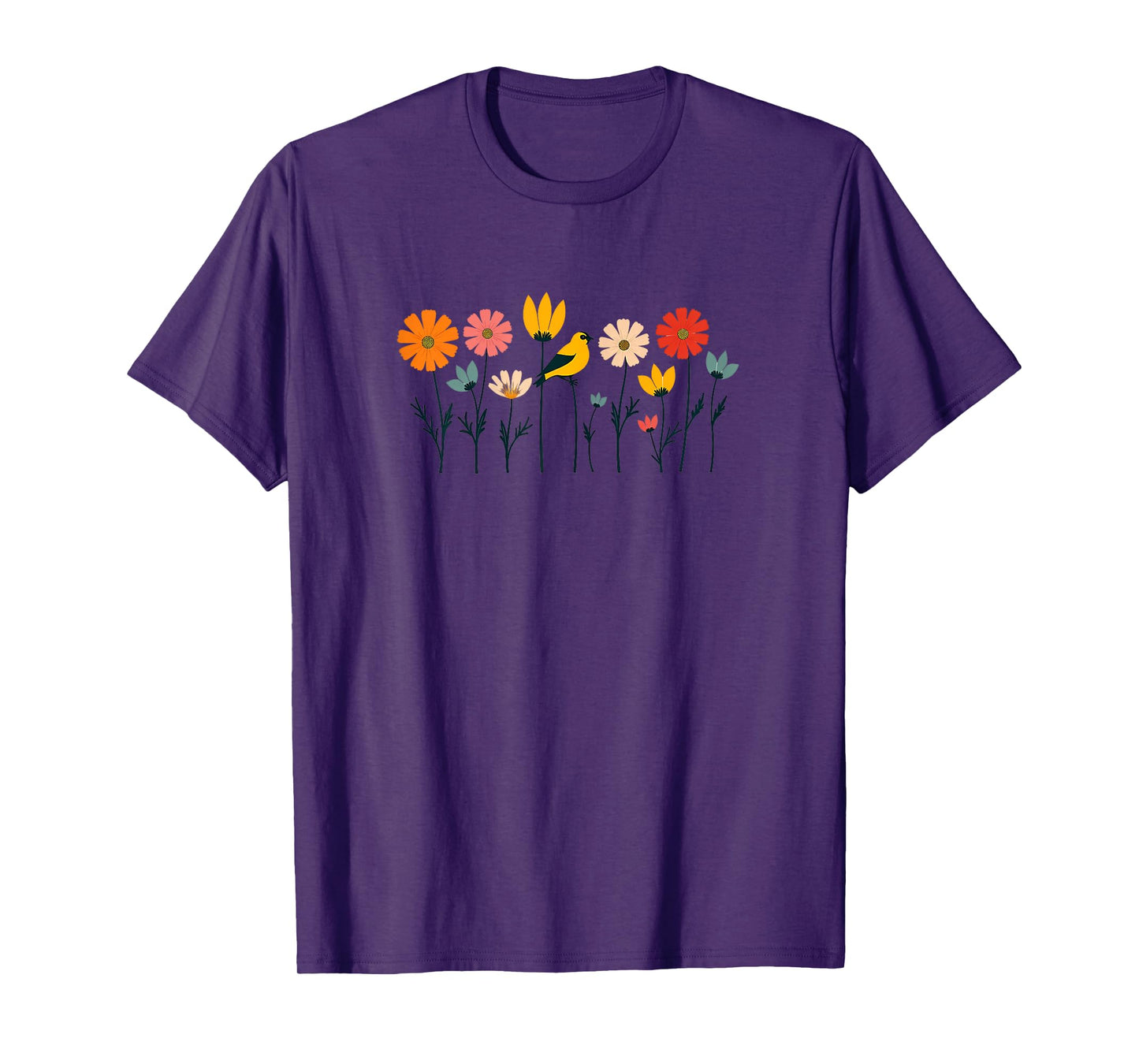 Pop Art Goldfinch and Cosmos Flowers Minimalist T-Shirt