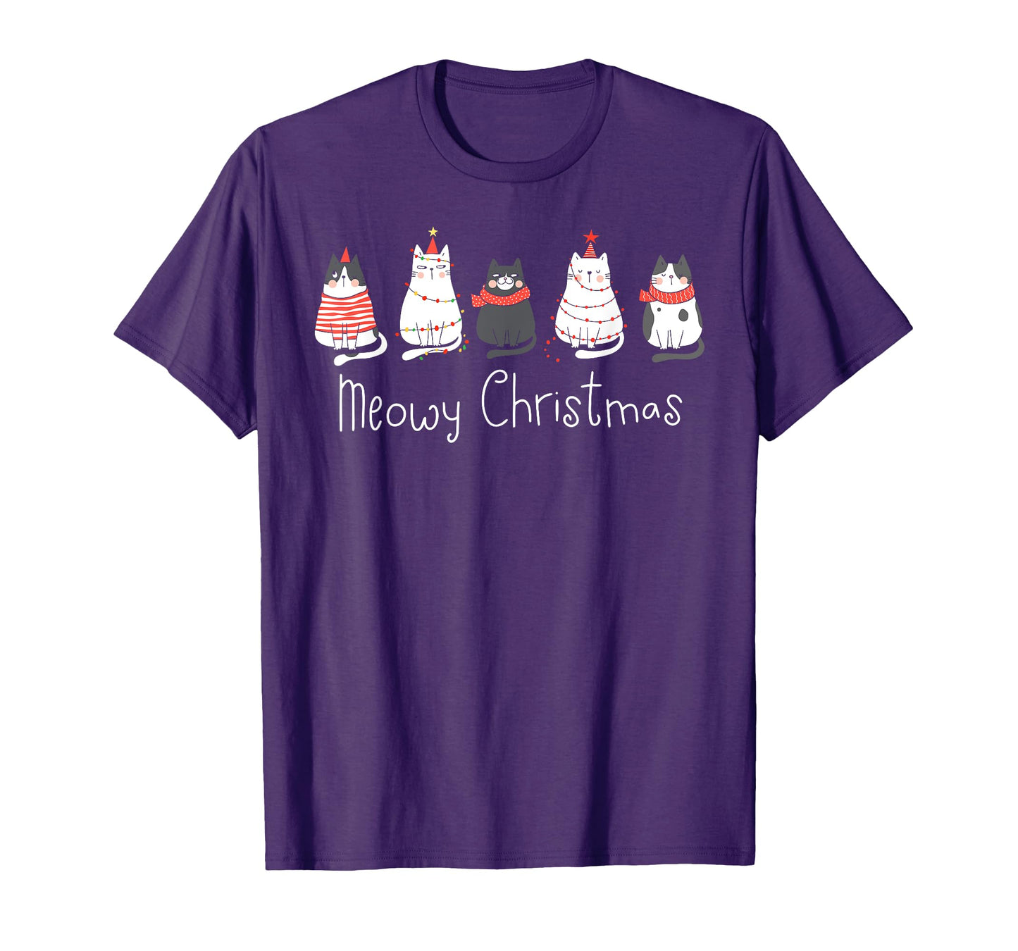Meowy Catmas Cat Christmas Cute Cats Lover Santa Hat Xmas T-Shirt