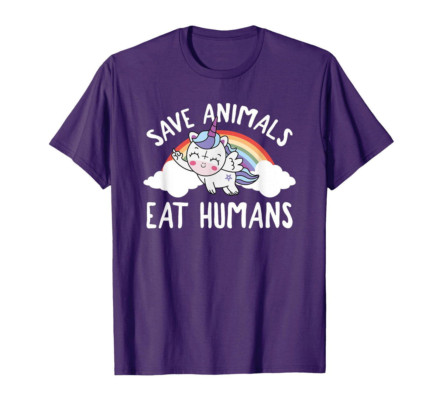 Evil Unicorn Rainbow Save Animals Eat Humans Satanic Vegan T-Shirt