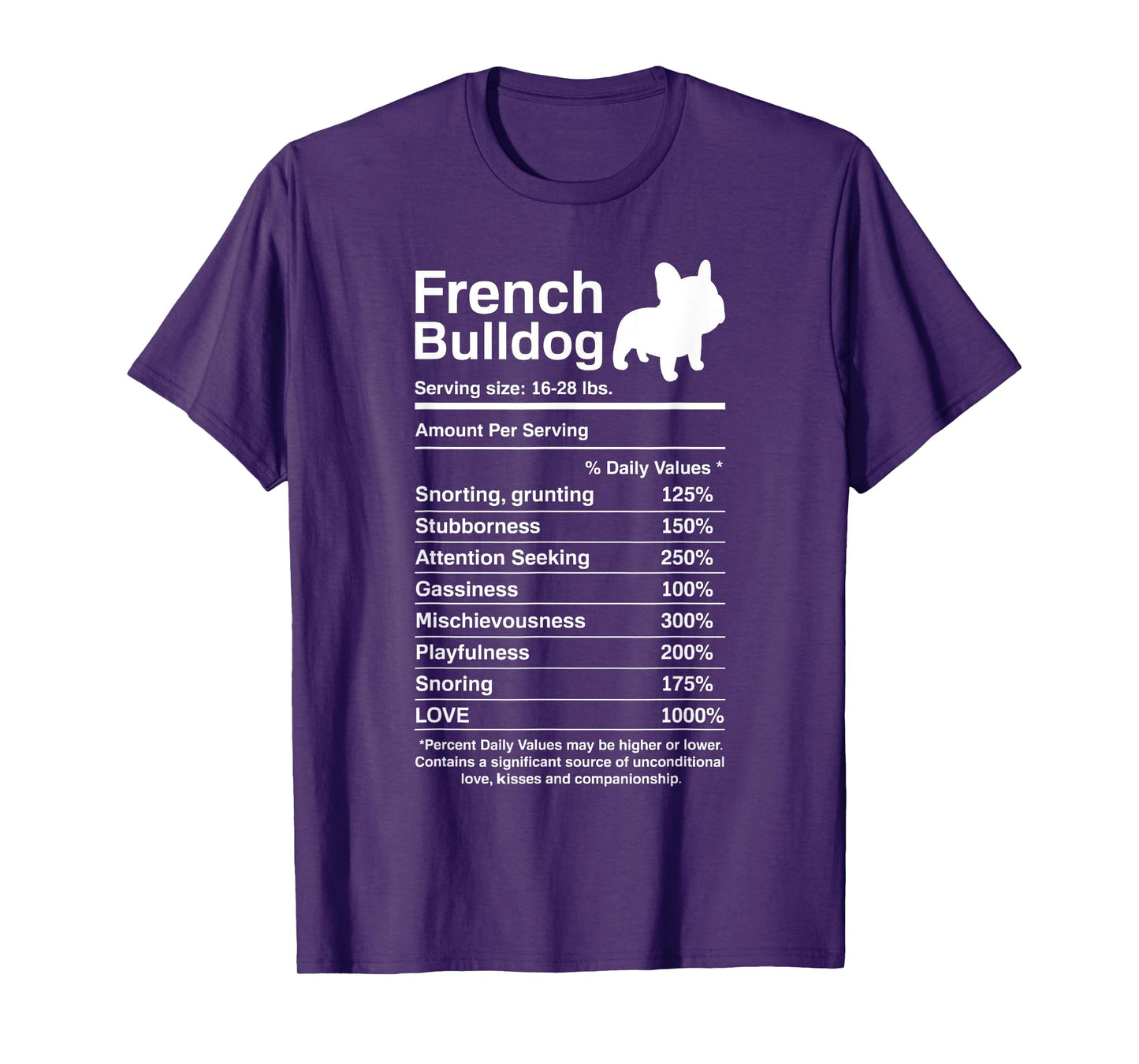 French Bulldog Facts Nutrition Funny Frenchie Lover T-Shirt for Men Women Girls Kids