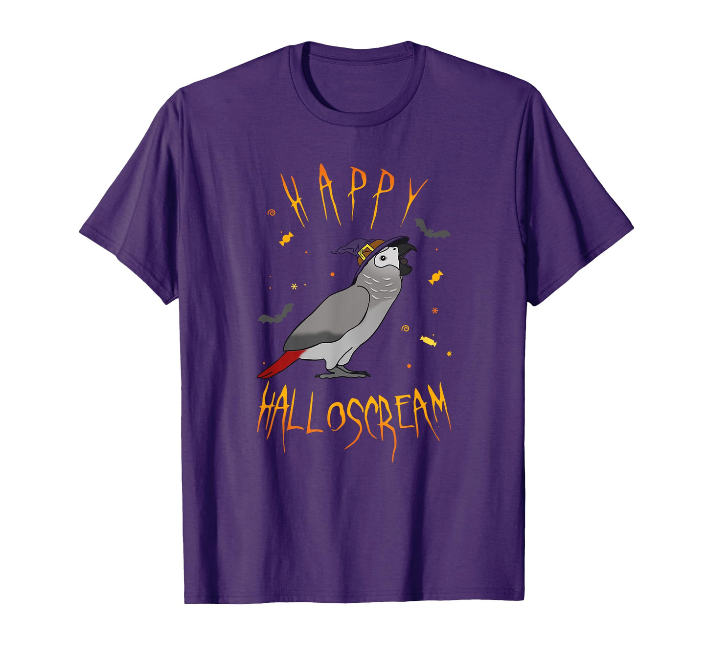 Happy Halloscream African Grey Parrot Witch Hat Birb memes T-Shirt