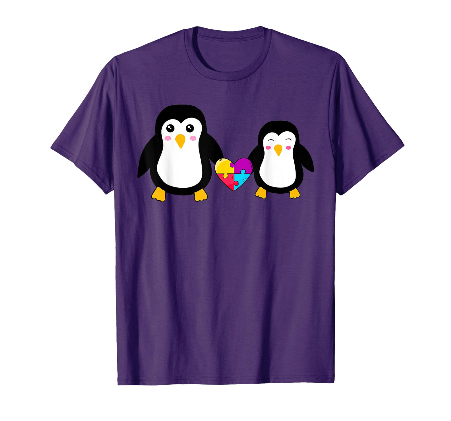 Autism Awareness Cute Penguin Heart Puzzles T-Shirt