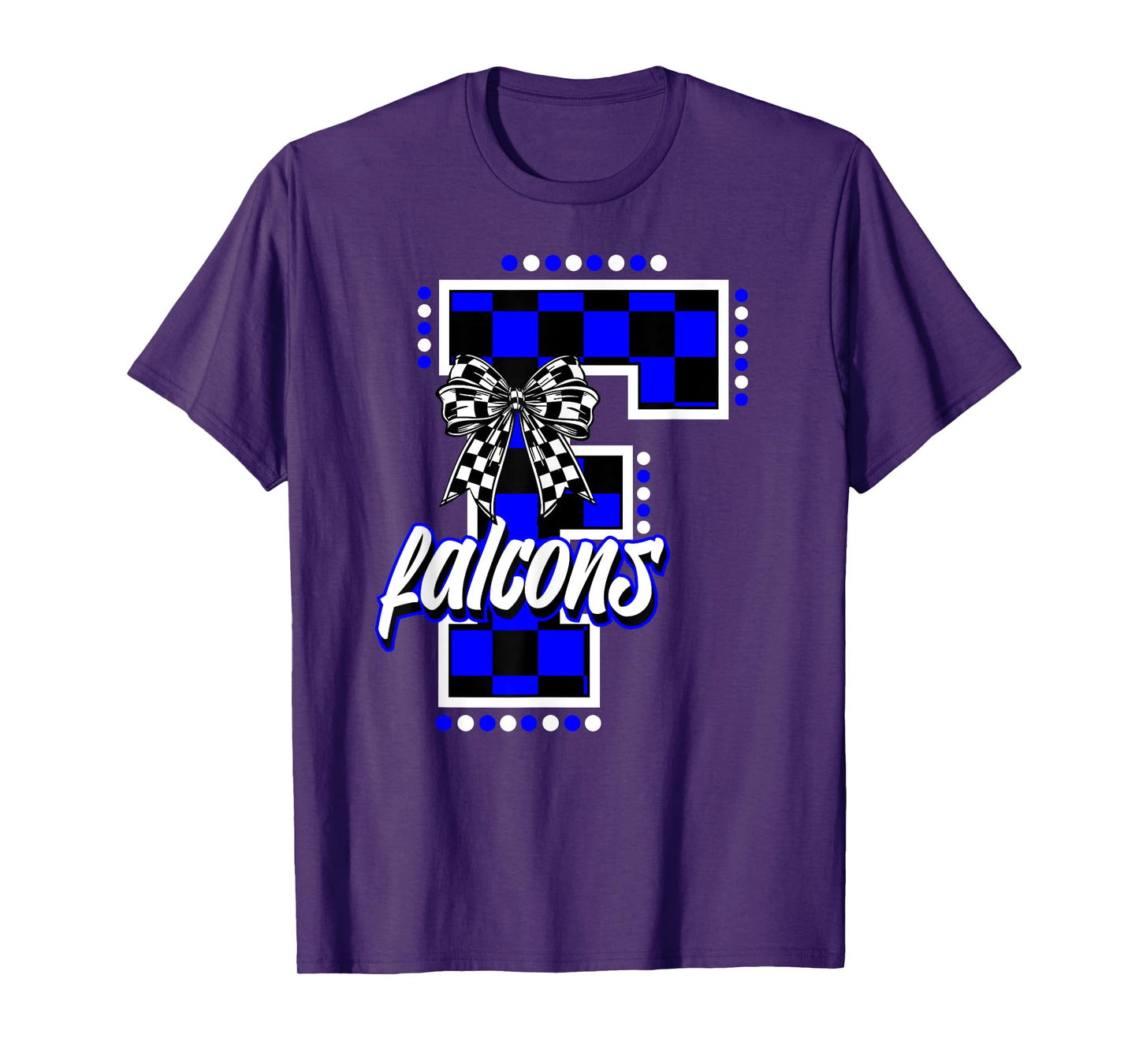 Falcons Checkered Letter School Spirit Mascot Blue Game Day T-Shirt