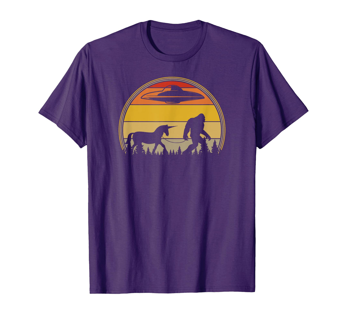 Retro Sunset Unicorns, Aliens, UFOs, Bigfoot T-Shirt