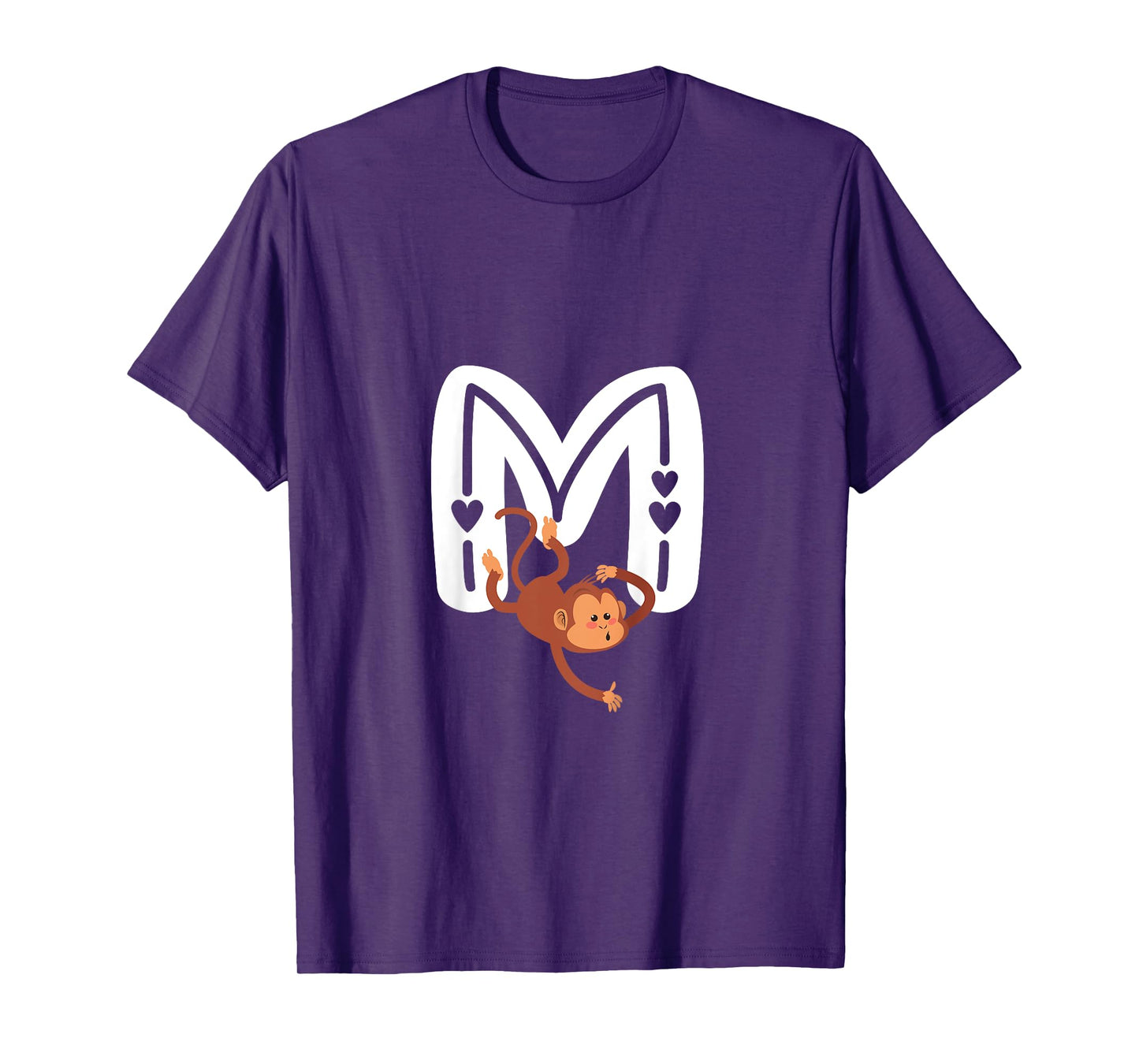 Cute Monkey Letter M Initial Alphabet Monogram Boys Girls T-Shirt