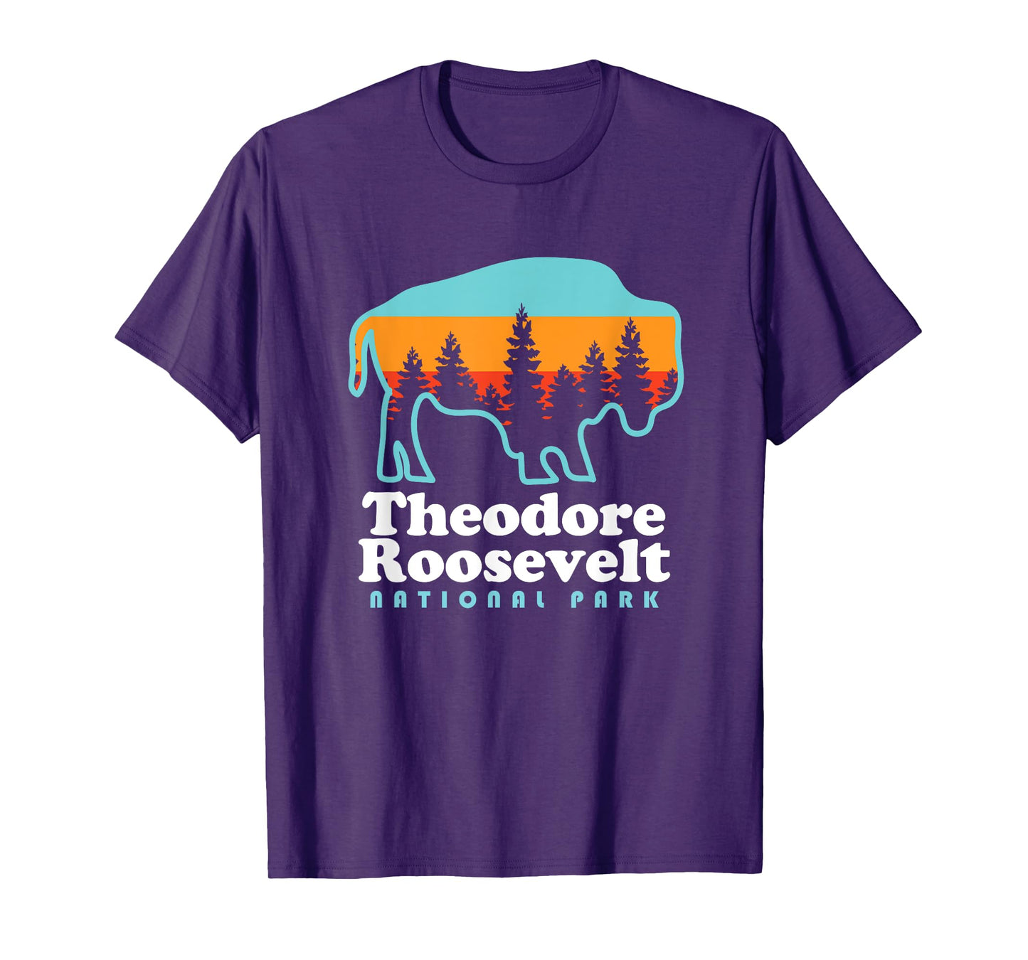 Theodore Roosevelt National Park Camping Bison Retro T-Shirt