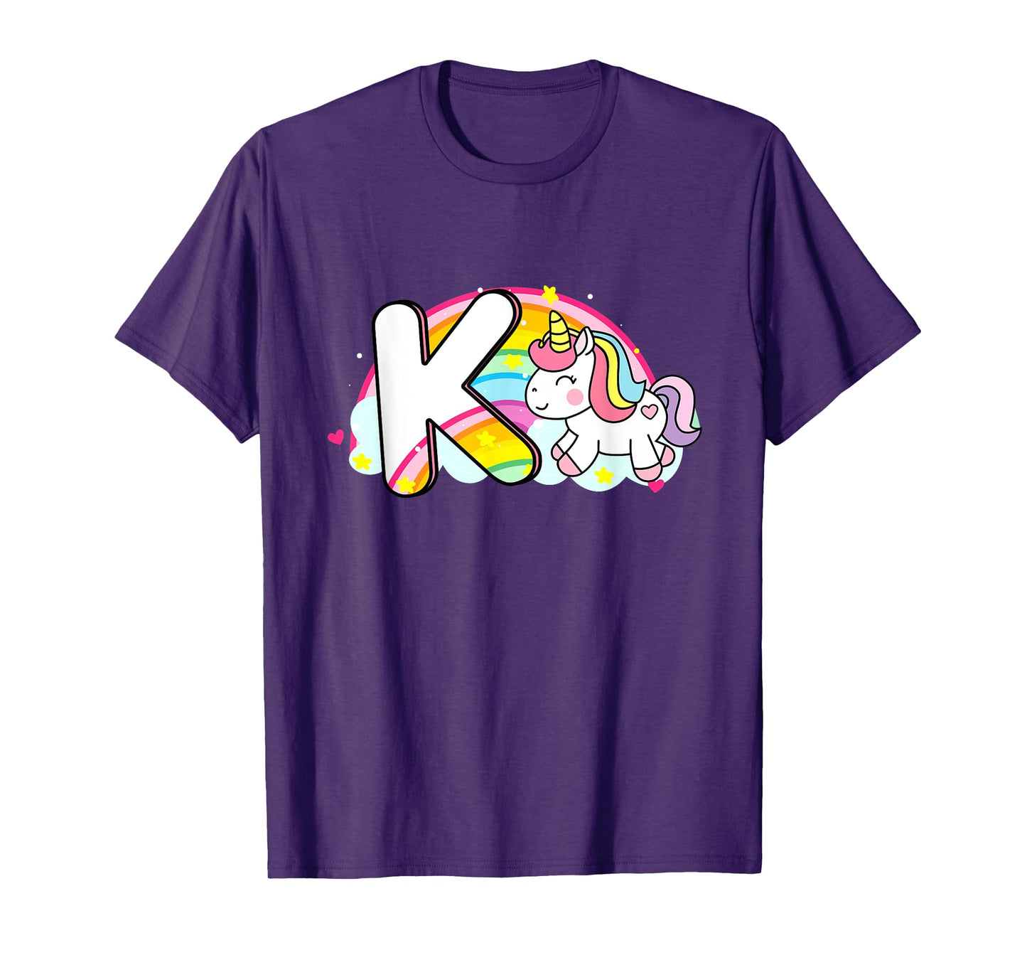 Cute Unicorn Rainbow Caricature Initial K Mo T-Shirt